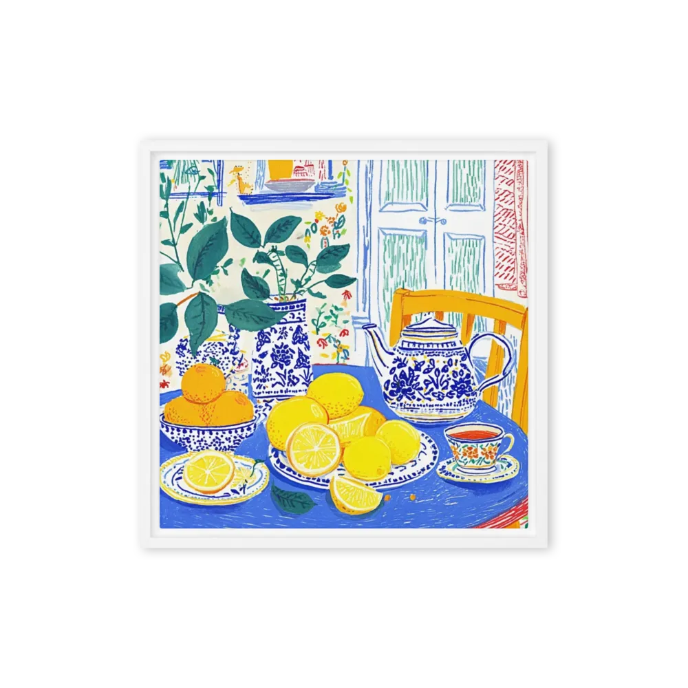 Citrus on Blue Table 
 Canvas | 32″x 32″
