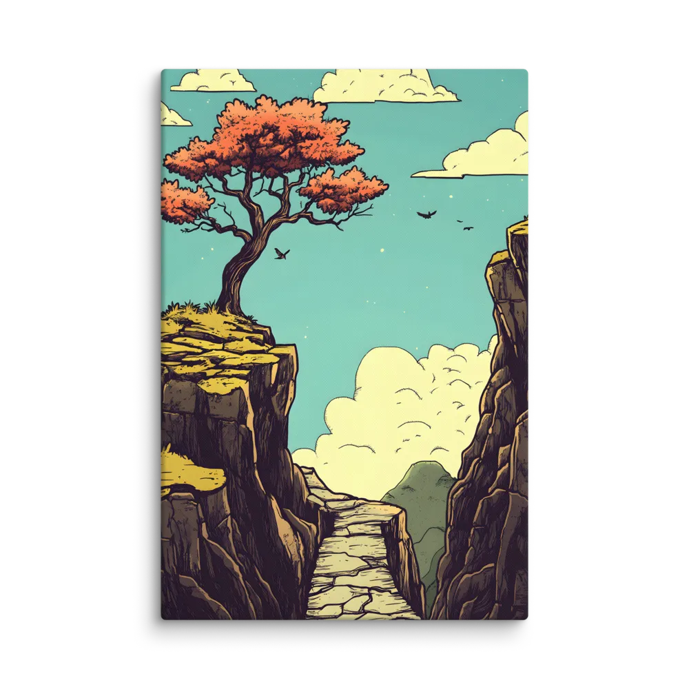 Tranquil Cliffside Journey 
 Canvas with White Frame
