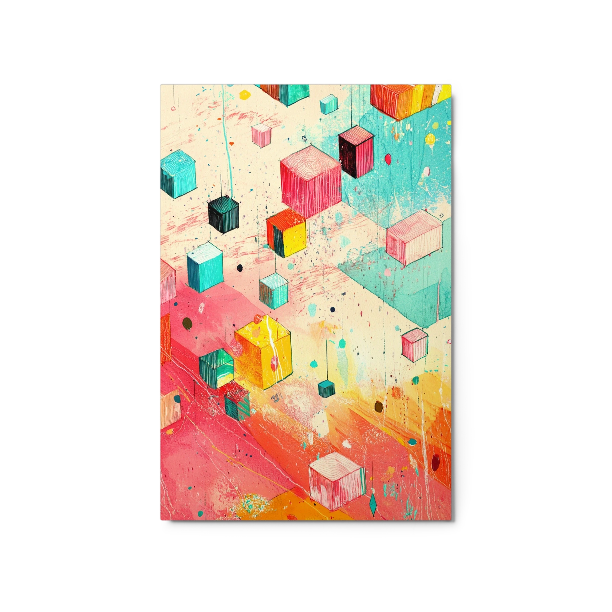Abstract Geometric Cubes in Pink and Blue