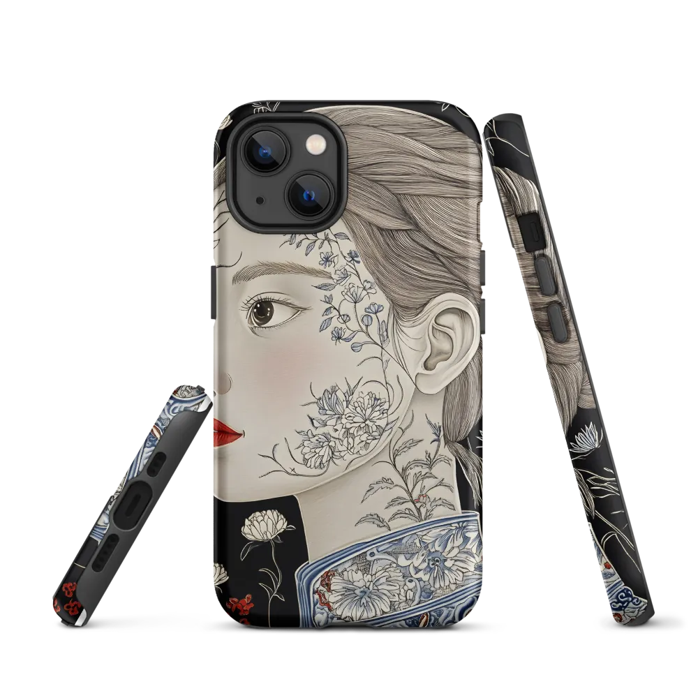 Female Portrait with Floral Design | Phone Case