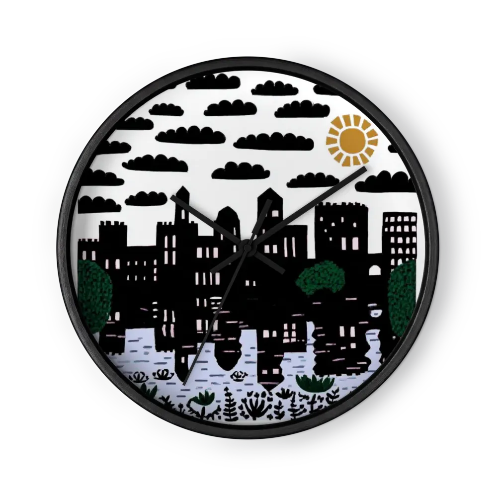 City Skyline Reflection | Wall Clock