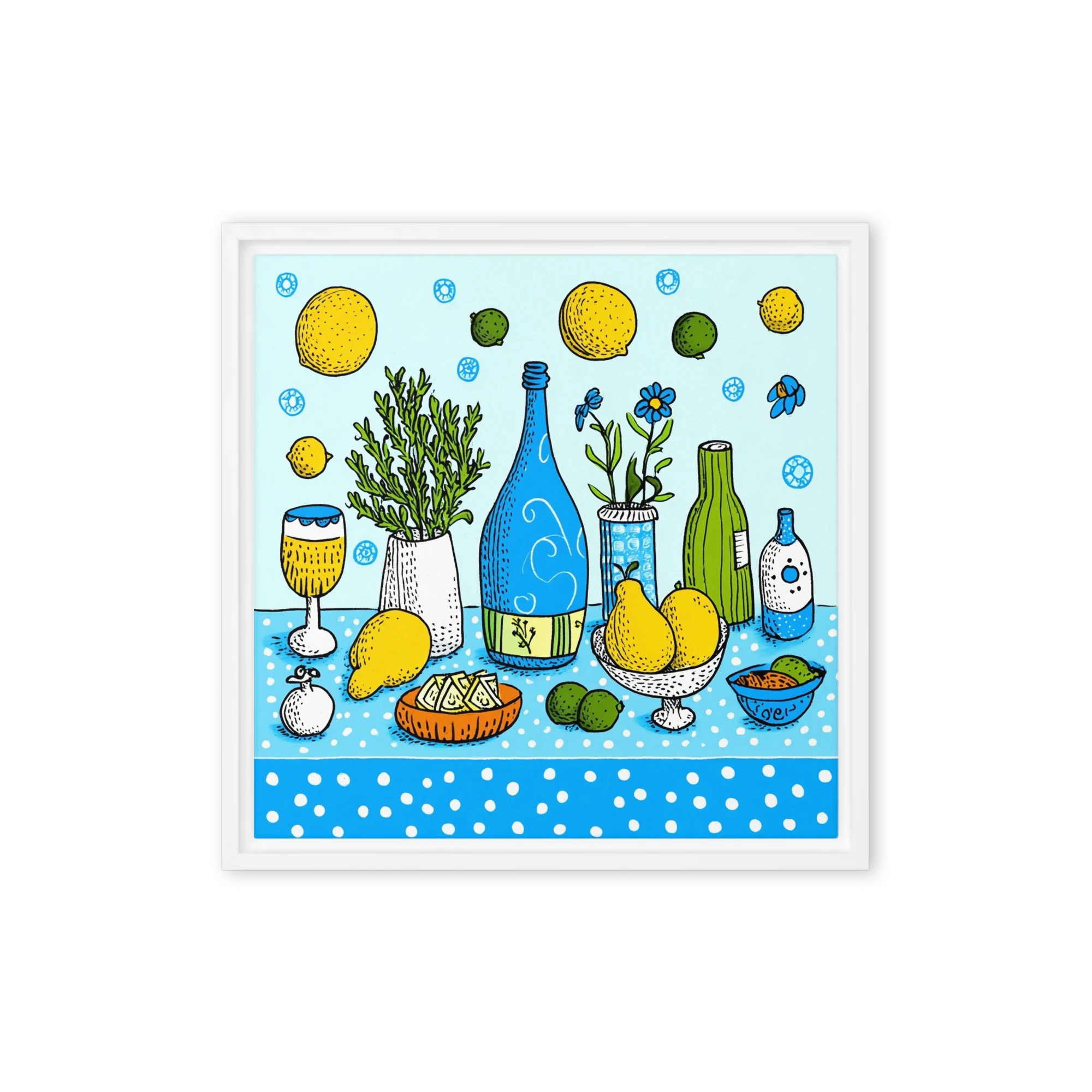 Lemon and Blue Bottle Still Life