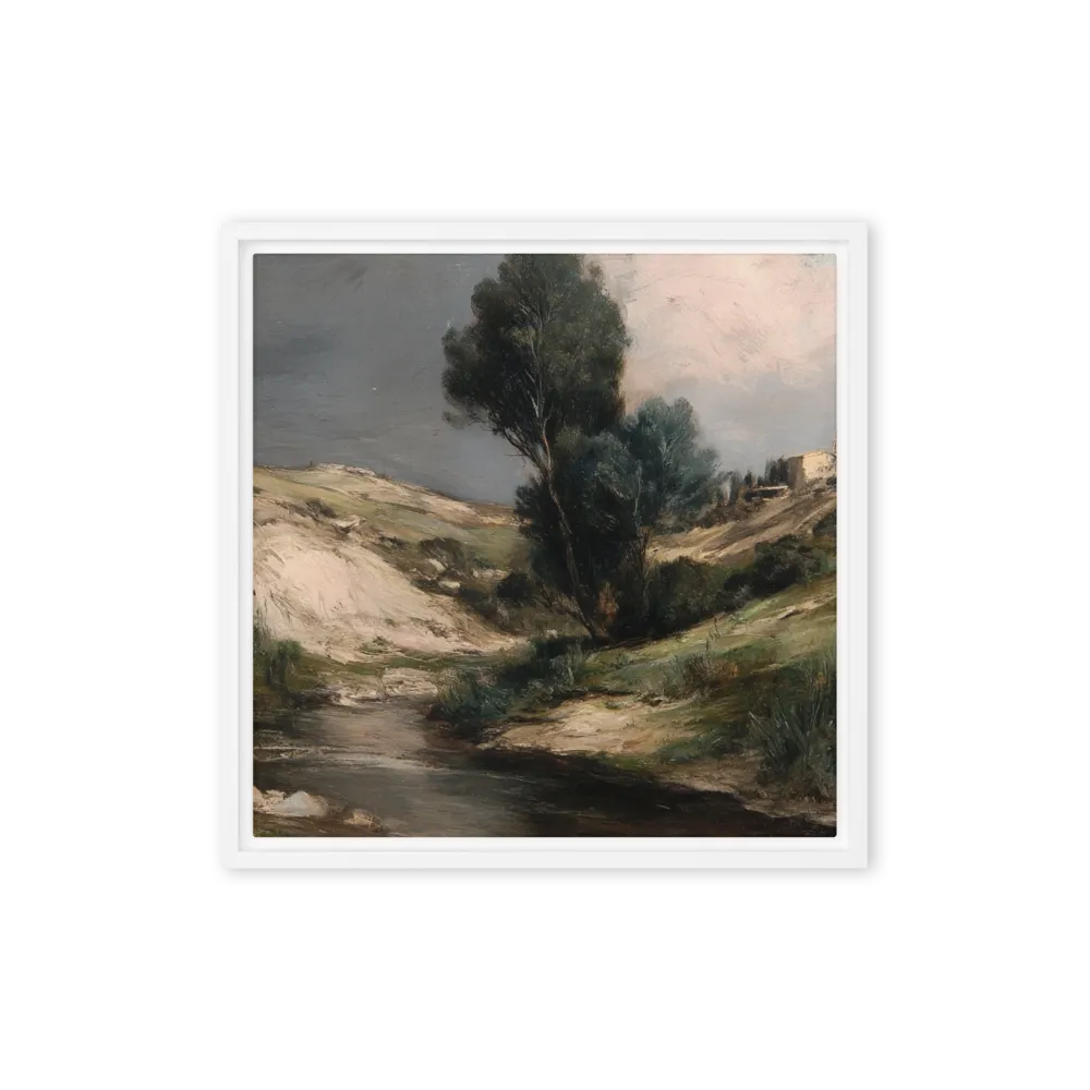 Stormy River Landscape 
 Canvas with Brown Frame
