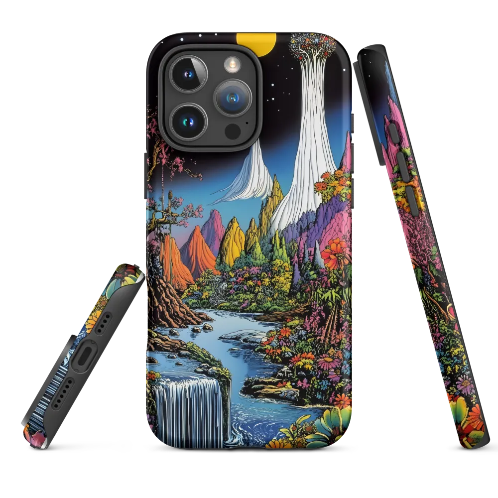 Vibrant Surreal Landscape with Waterfall