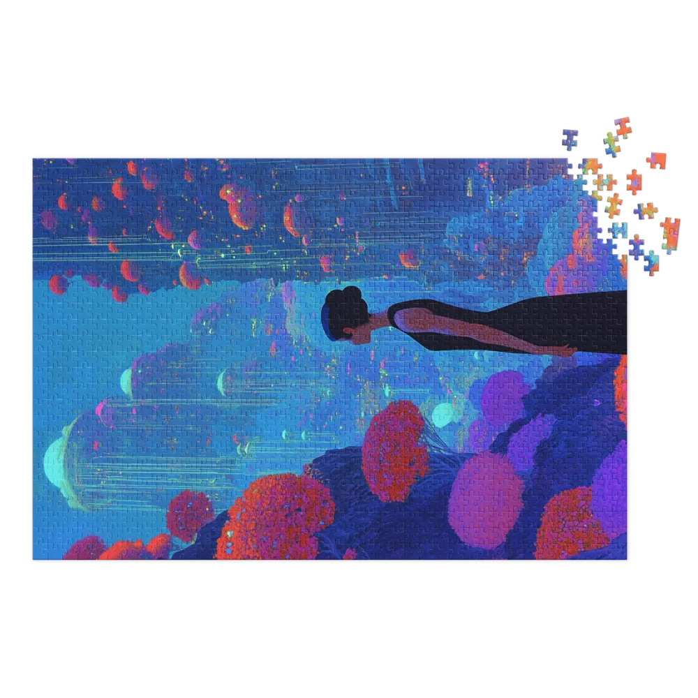 Woman in Fantasy Landscape with Jellyfish