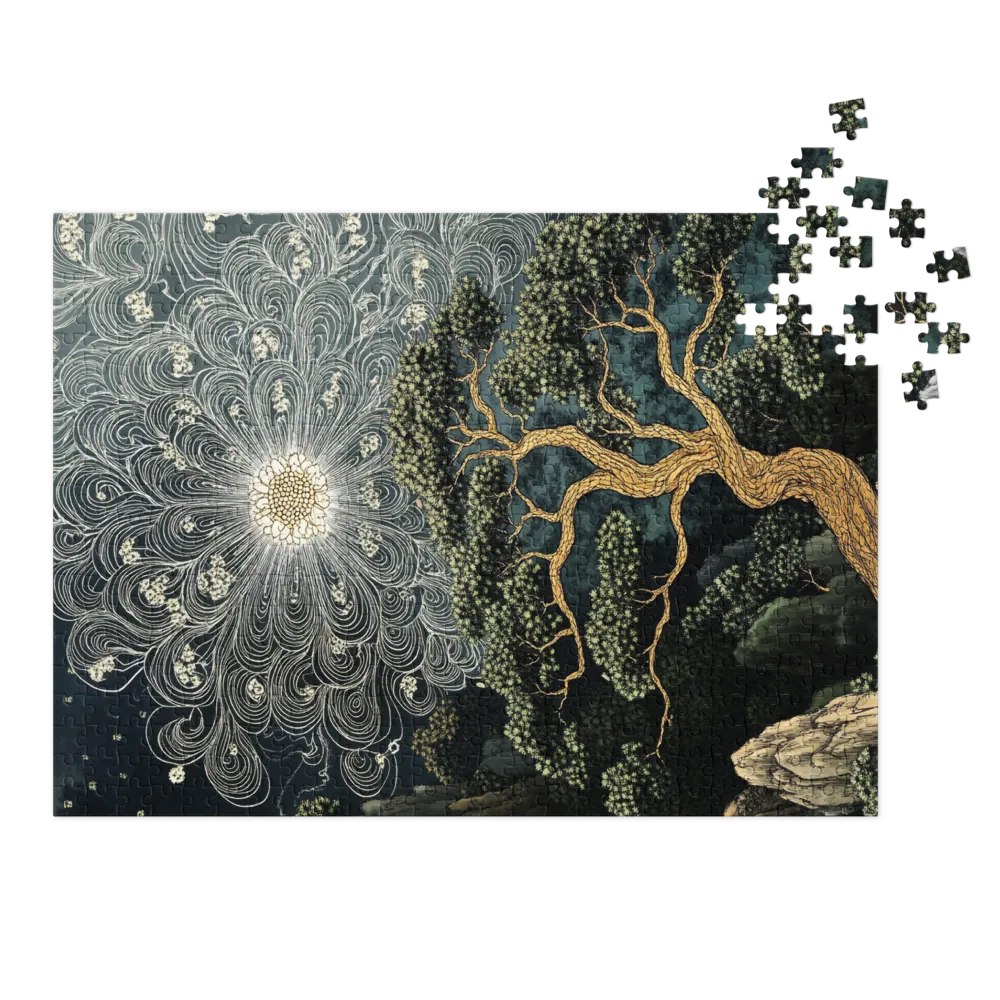 Twisted Tree with Radiant Sun