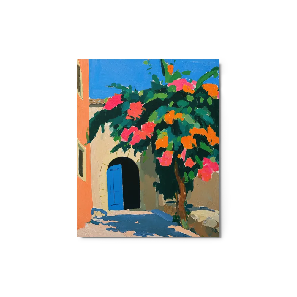 Blue Door Pathway 
 Canvas with Brown Frame