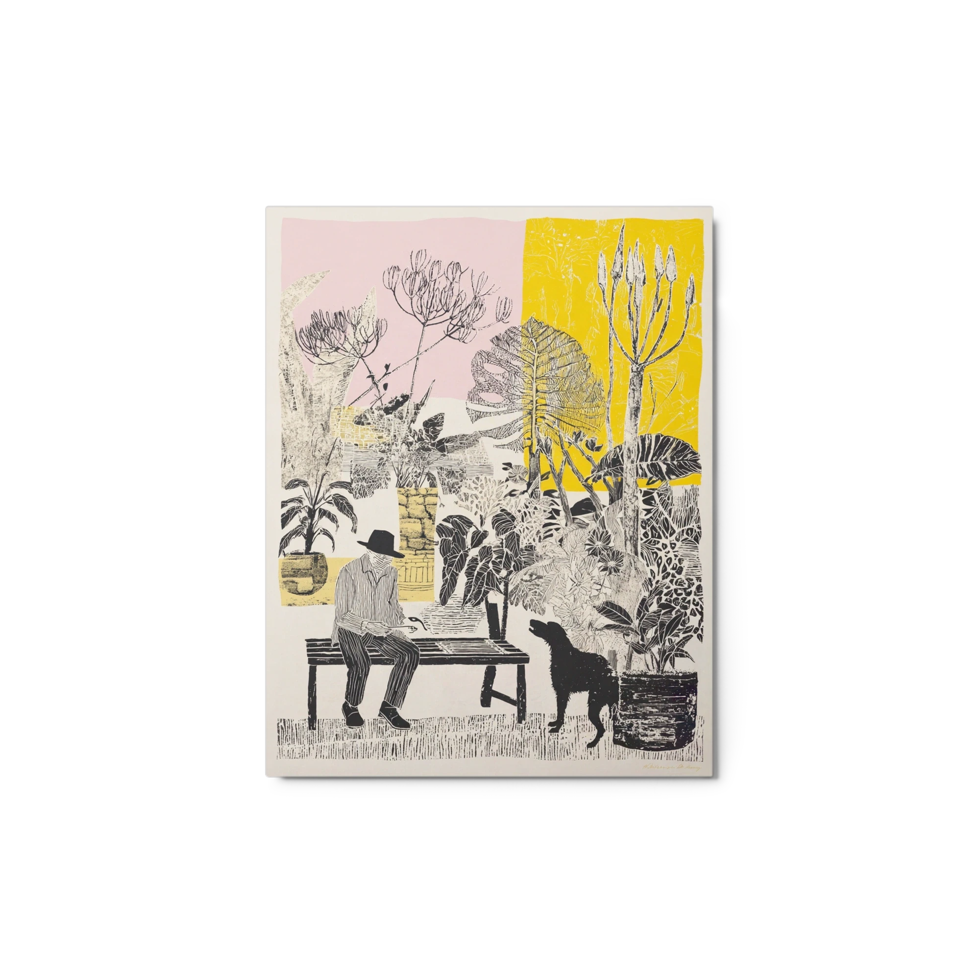 Man on Bench with Dog