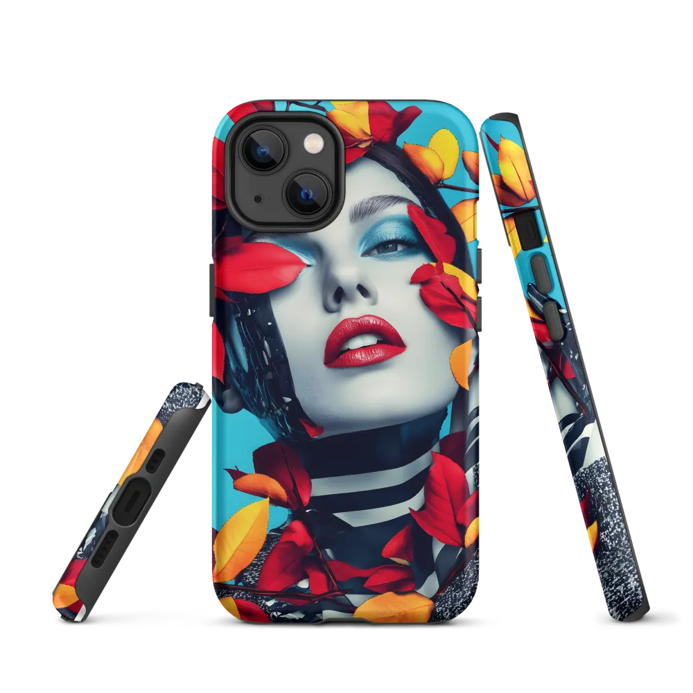 Surreal Portrait with Robot and Leaves | Phone Case