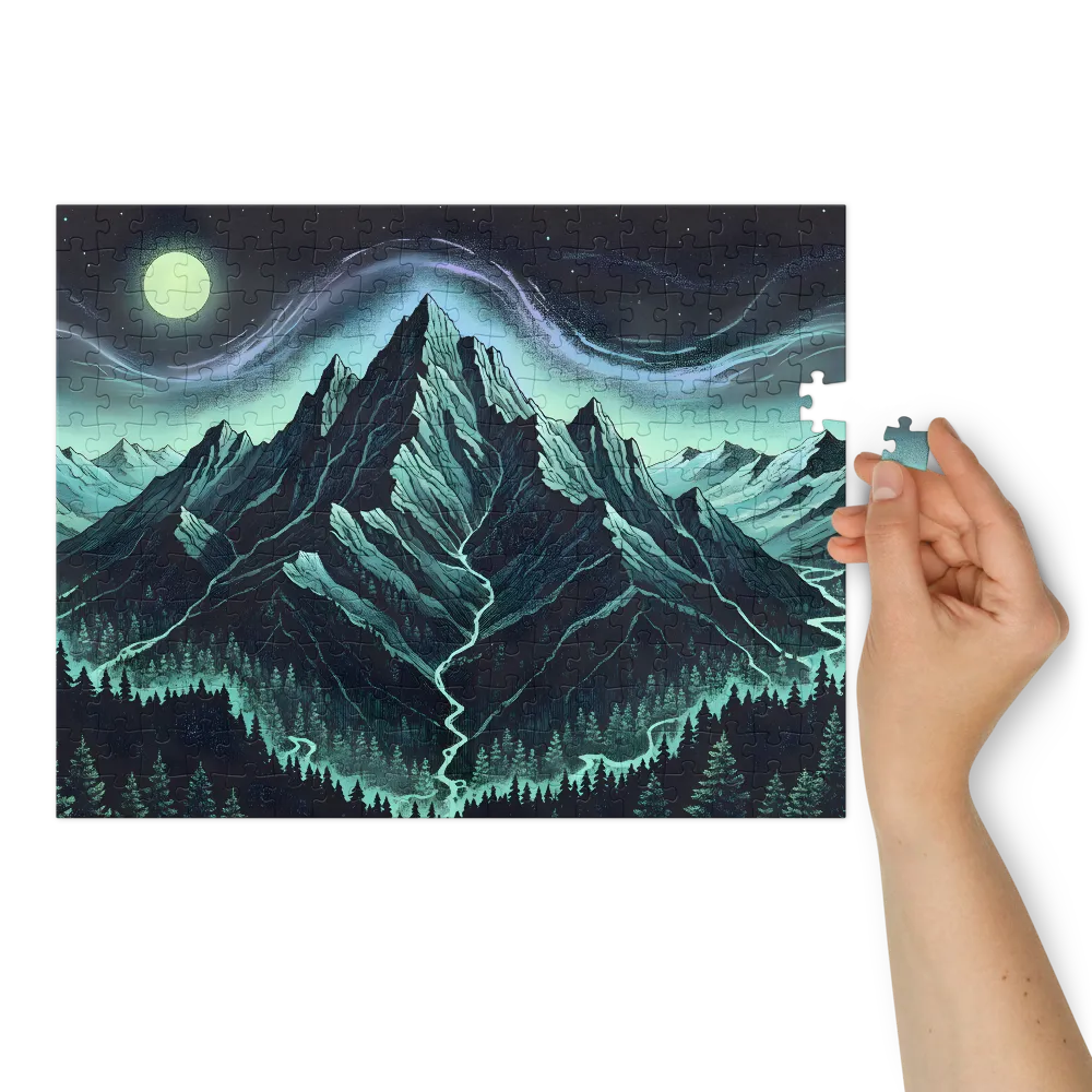 Stippled Mountain Aurora | Jigsaw Puzzles