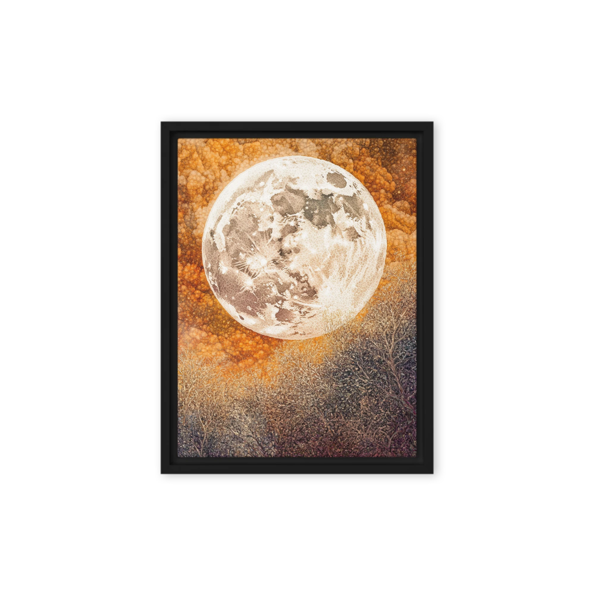Surreal Moon Over Orange Clouds