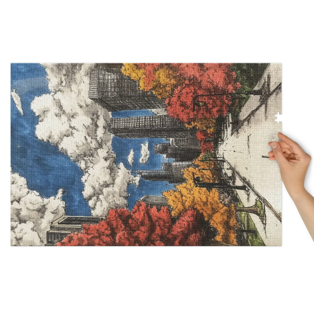 Paesaggio urbano con alberi autunnali | Puzzle (252/520 pezzi)