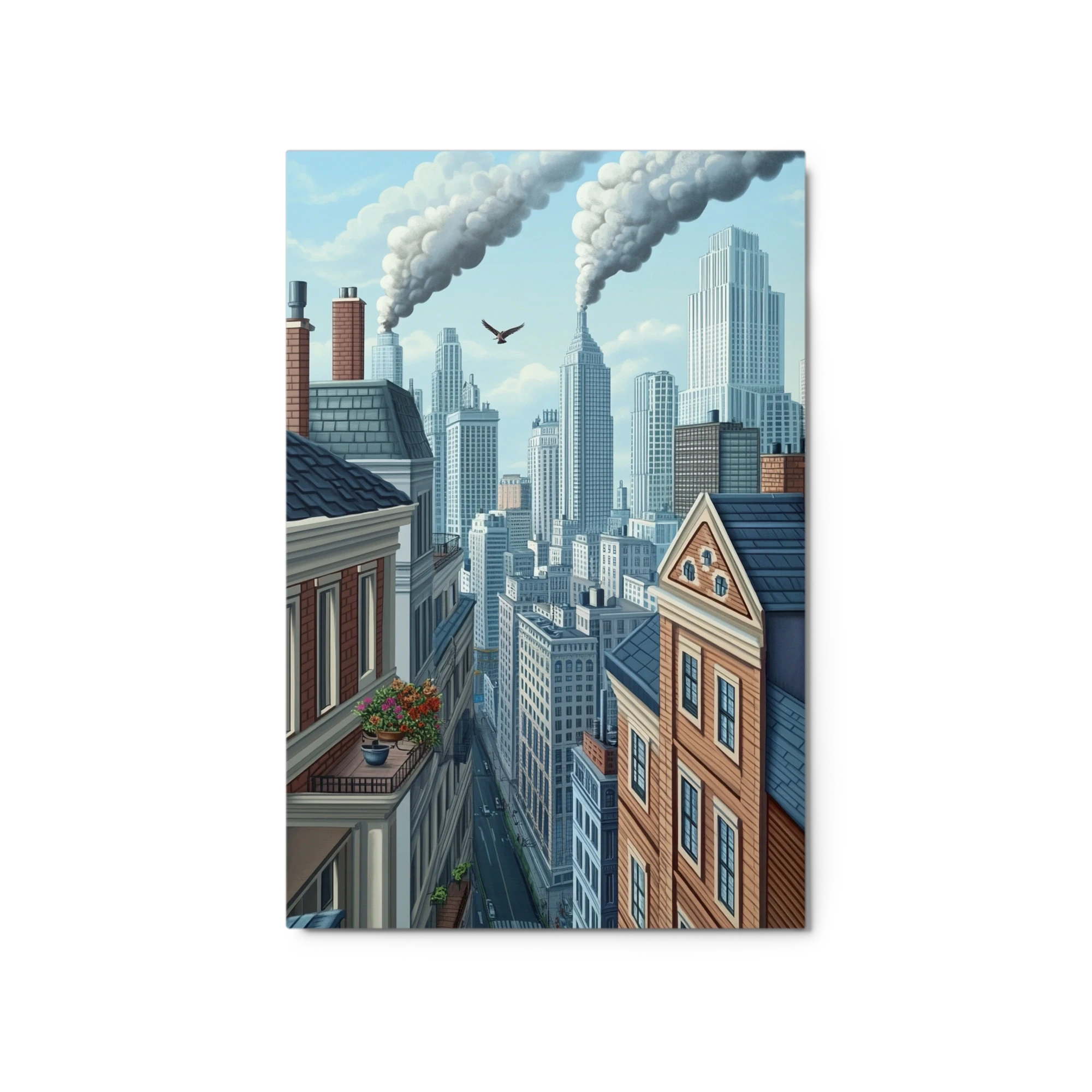 Cityscape with Skyscrapers and Smoke