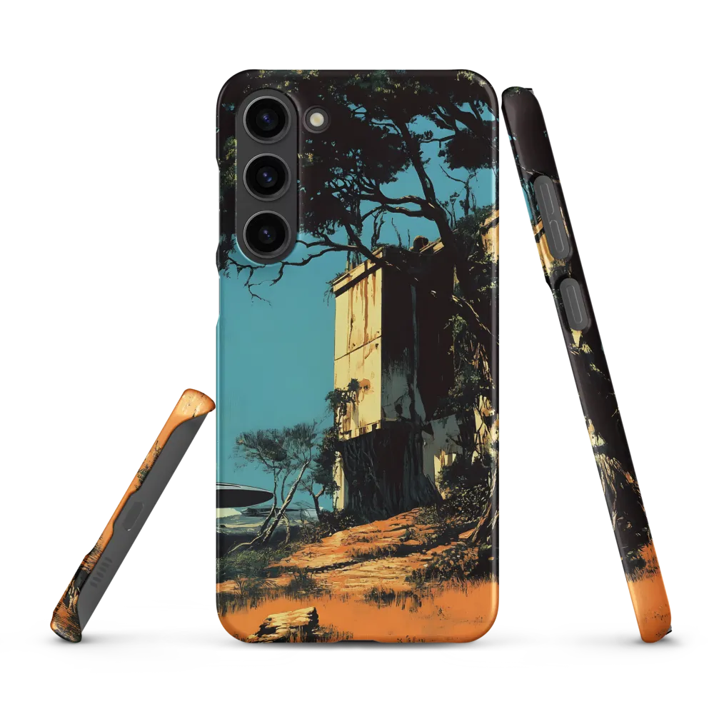 Science Fiction Landscape with Building and Spaceship | Phone Case