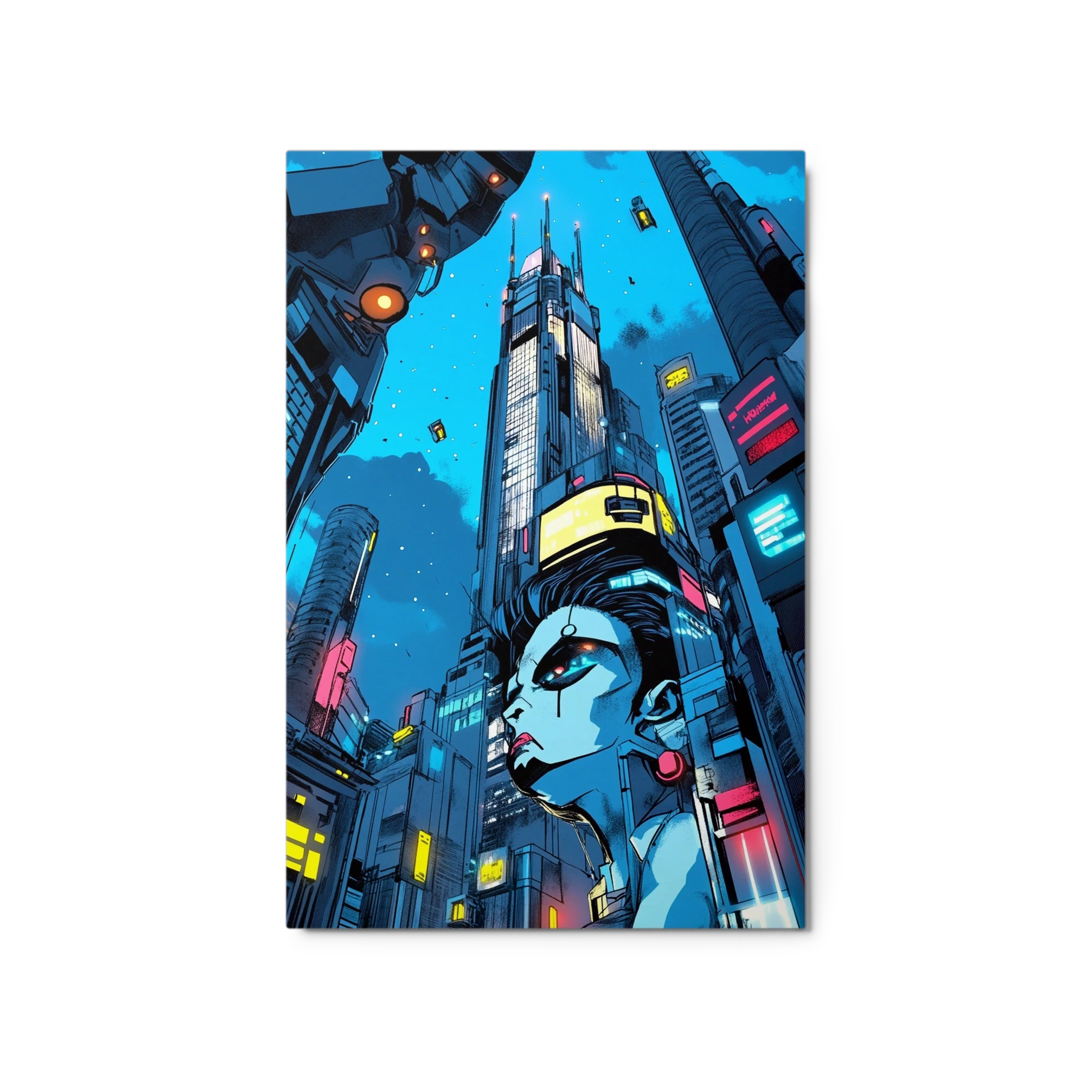 Cyberpunk Cityscape with Female Figure