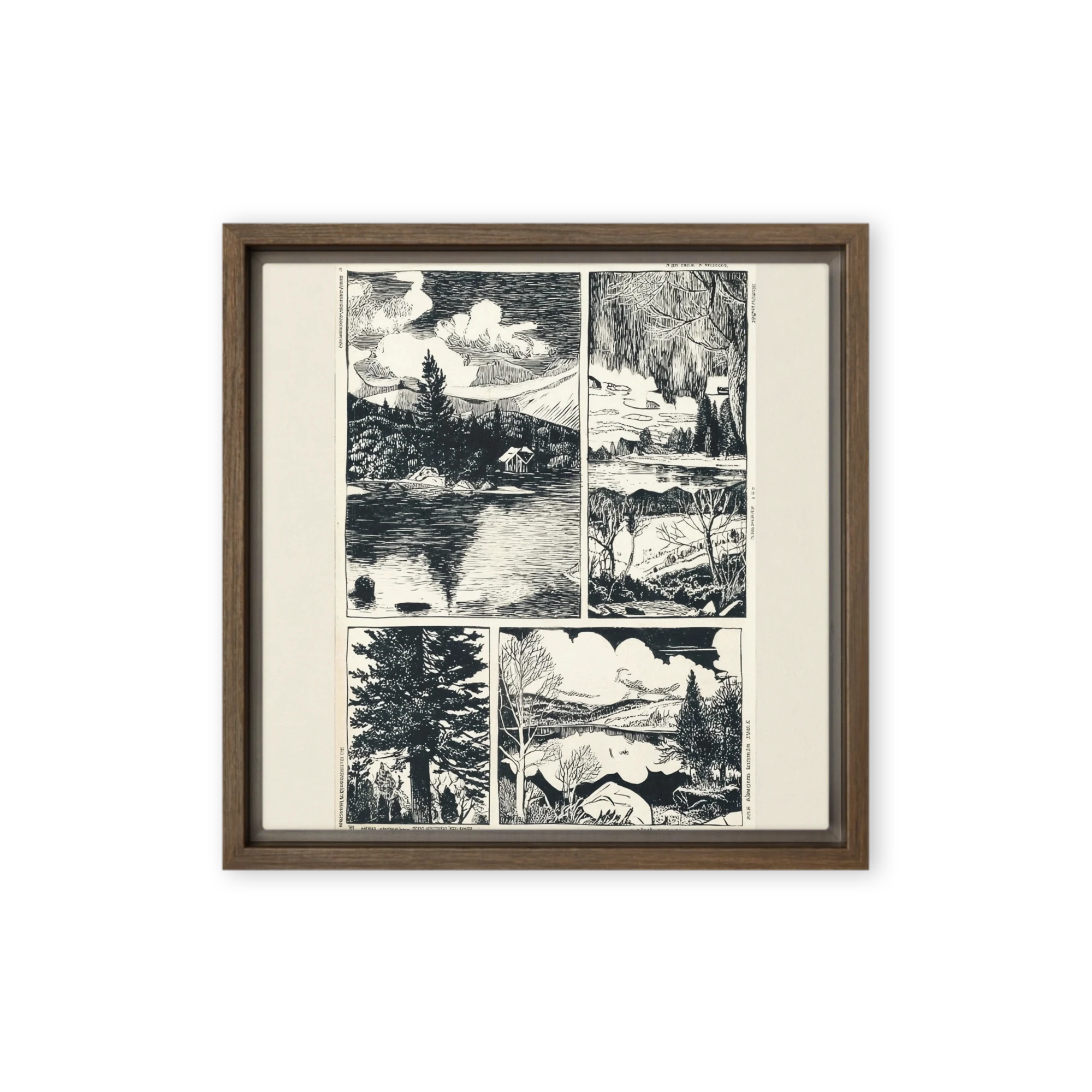 Mountain Lake Woodcut