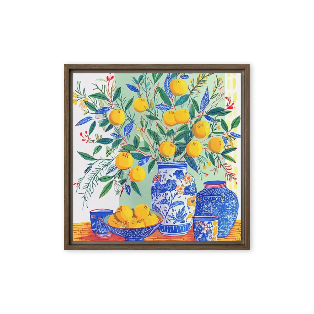 Citrus and Cobalt Vases 
 Canvas | 32″x 32″