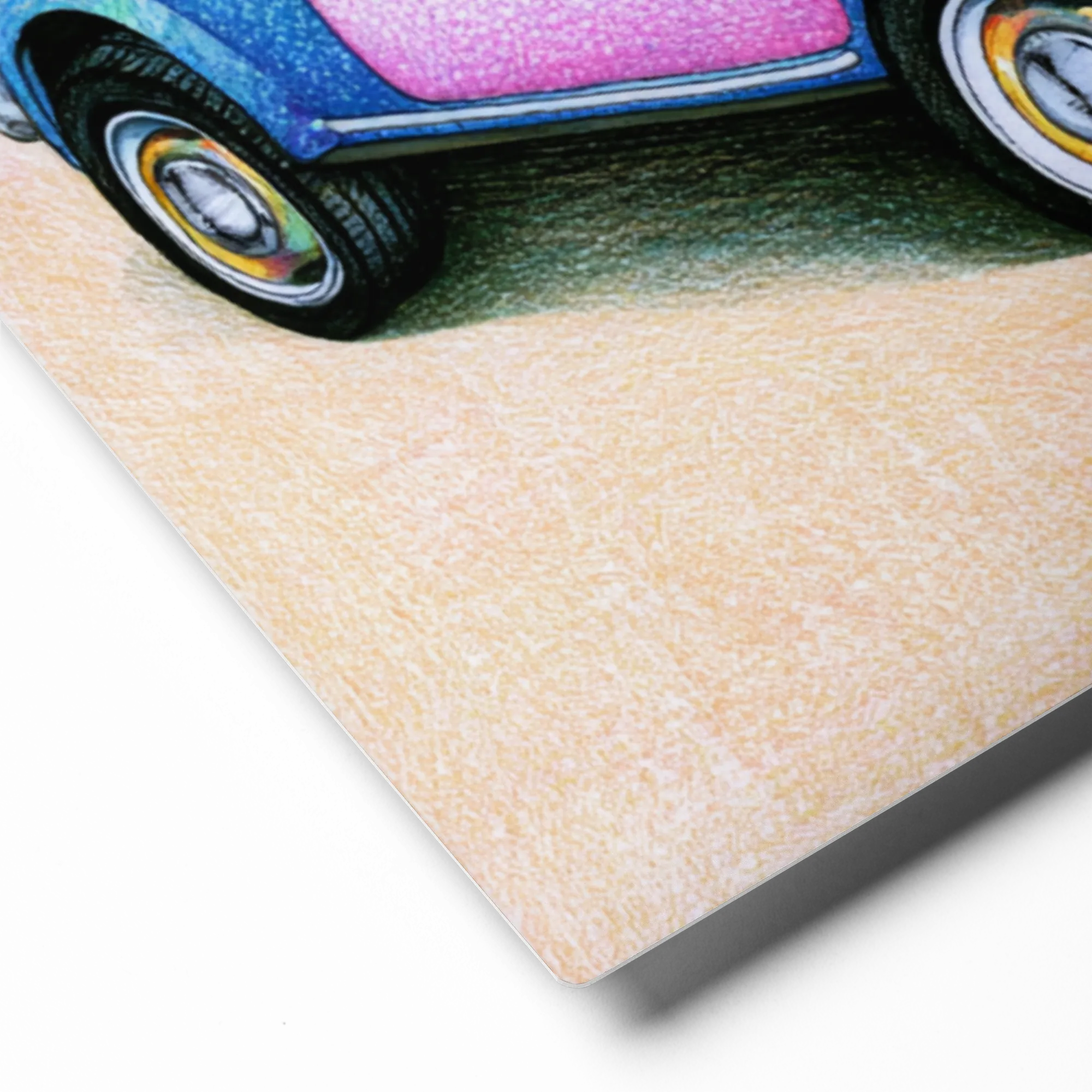 Retro Pastel Car 
 Poster with Red oak Frame | 12″x 12″
