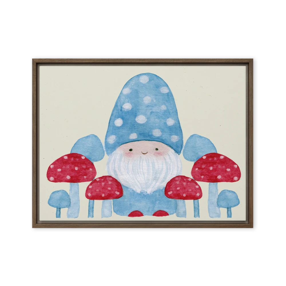 Blue Gnome and Mushrooms | Art Print