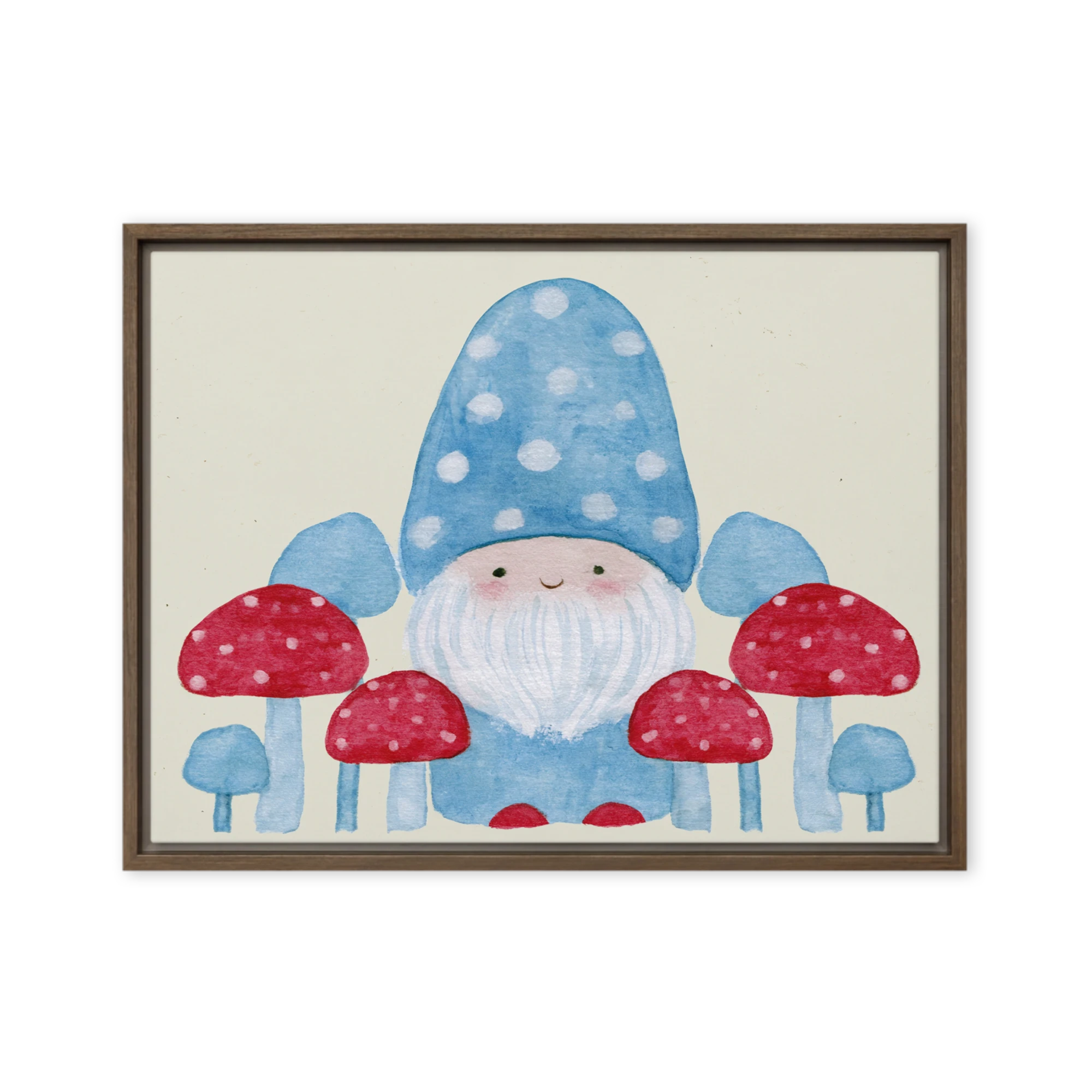 Blue Gnome and Mushrooms | Art Print
