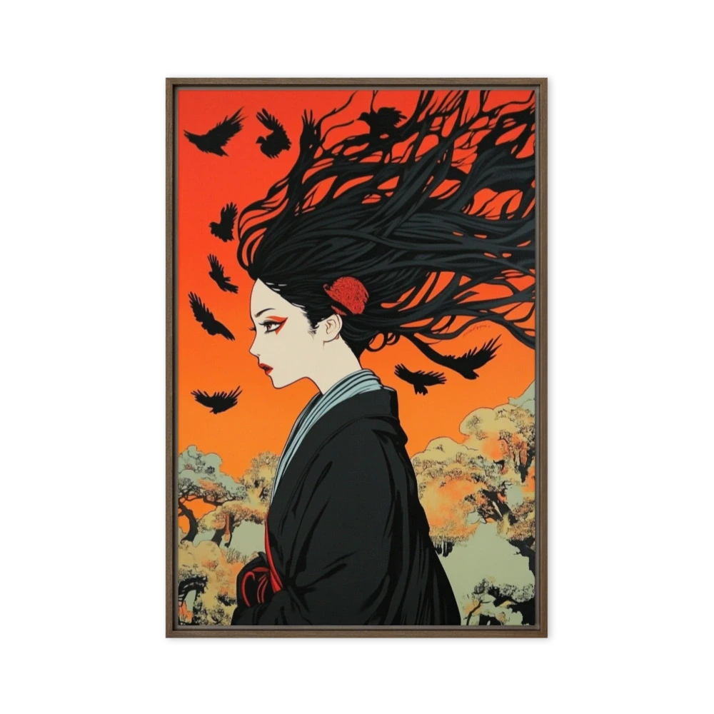 Woman with Crows in Orange Setting