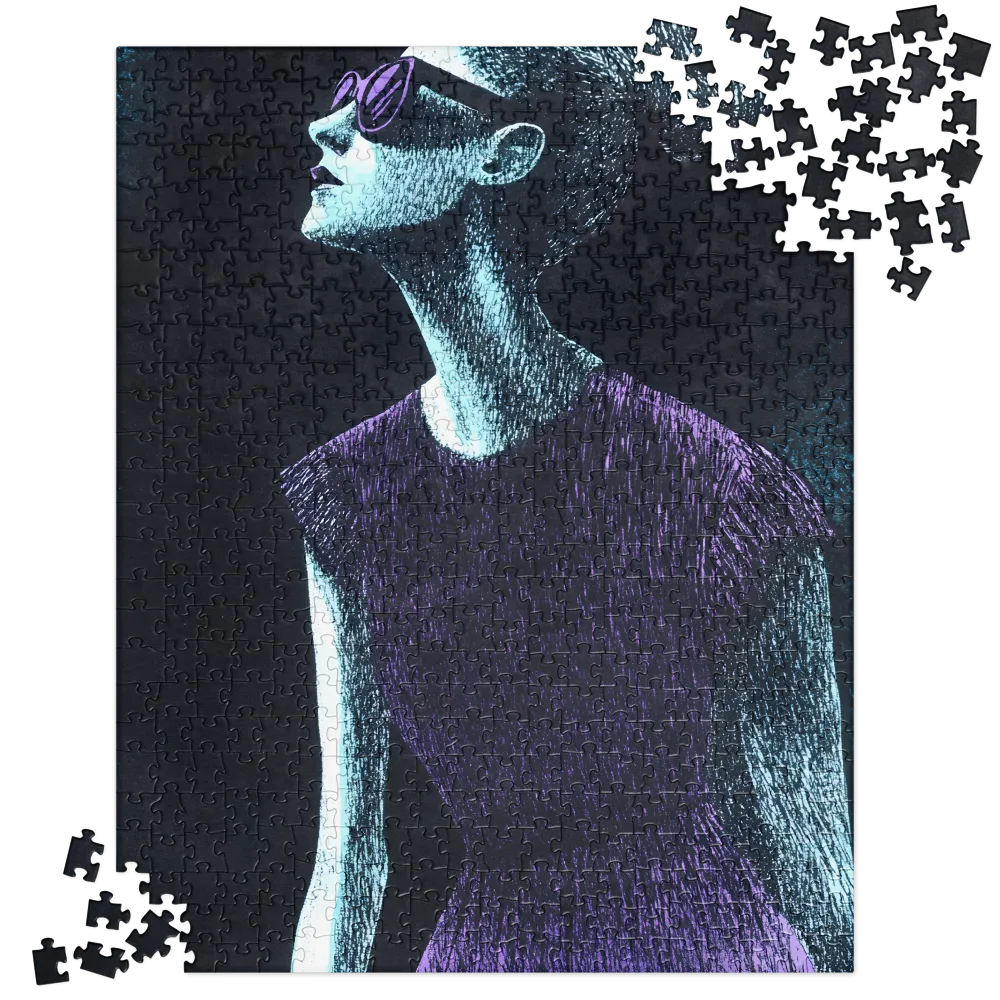 Violet-Cyan Hatch Portrait 
 Jigsaw Puzzle