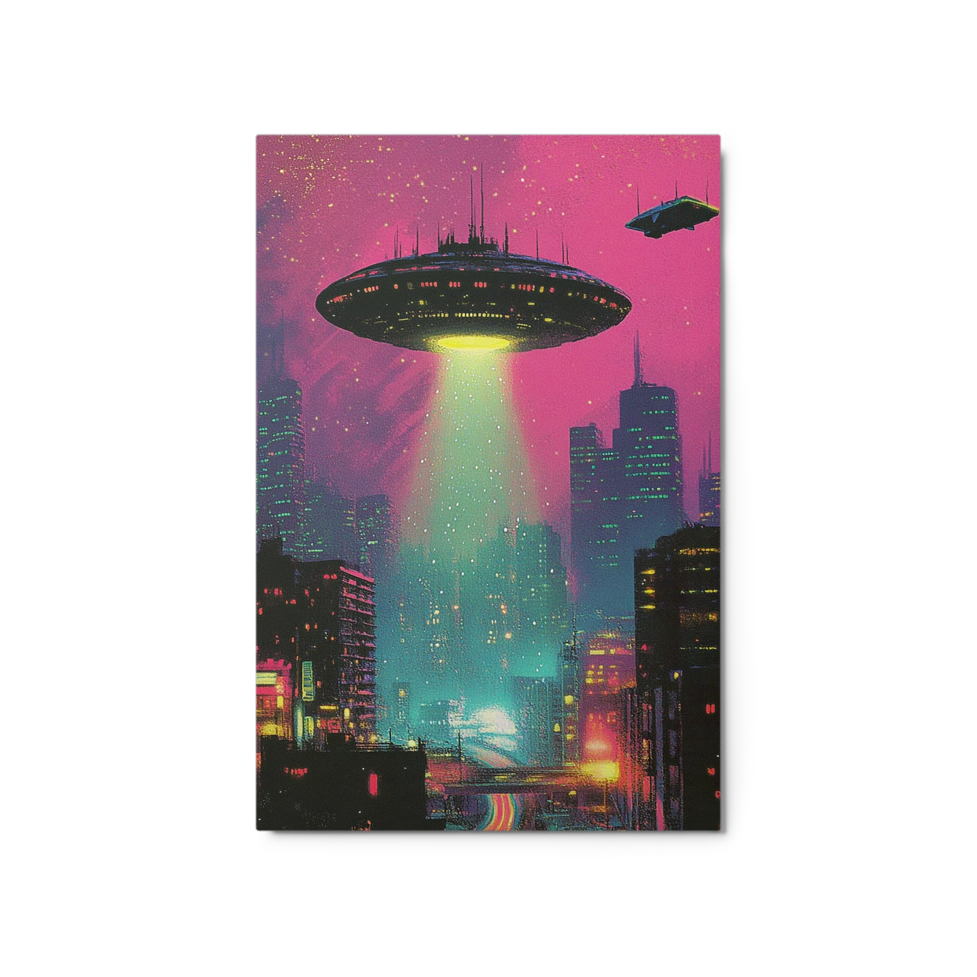 Futuristic Cityscape with Alien Spaceship