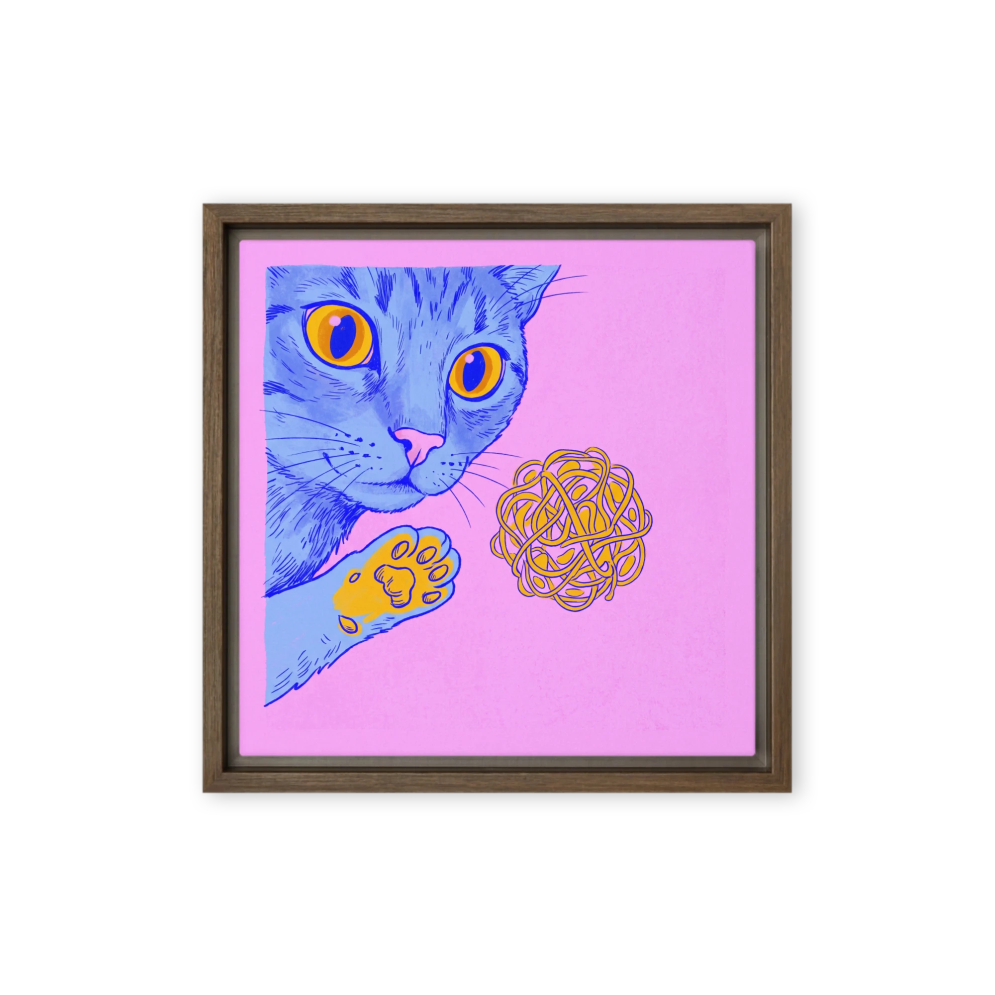 Blue Cat and Yellow Yarn | Art Print