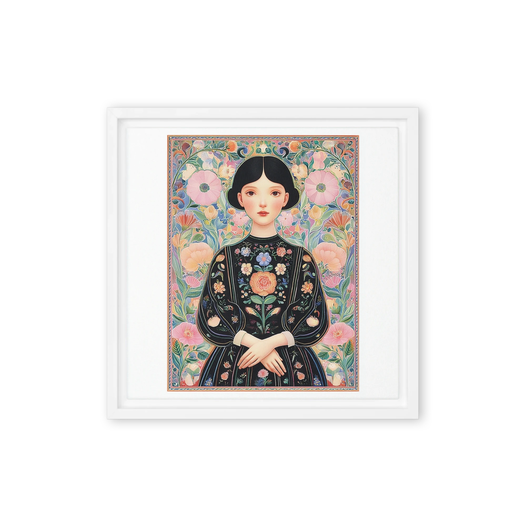 Woman in Floral Frame | Art Print