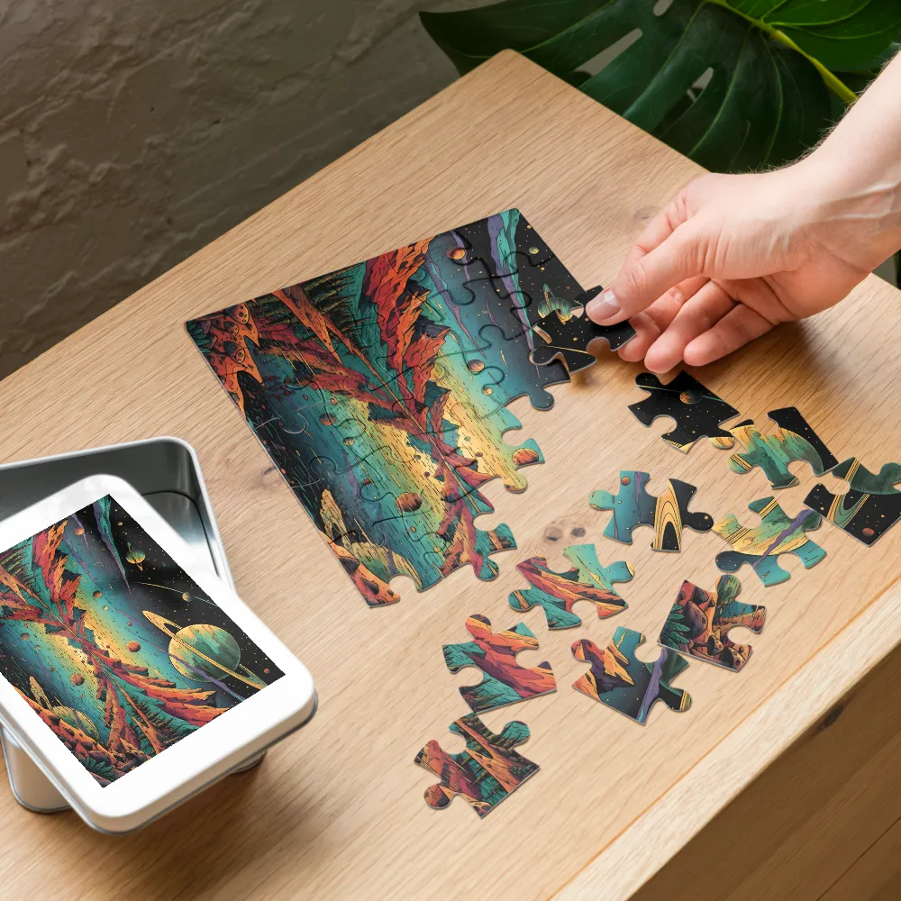 Psychedelic Planetary Vista 
 Jigsaw Puzzle in Tin Box