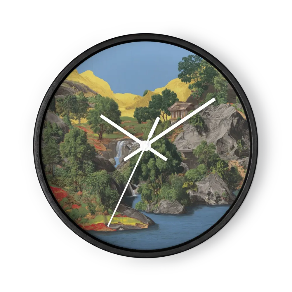 Chinoiserie Naturalist Tapestry Wall Clocks — Herons, Waterfalls, Moss Green