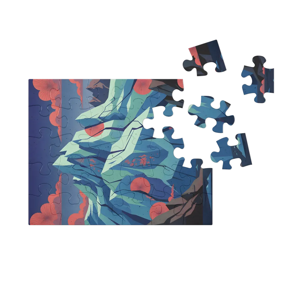Geometric Mountain Vista 
 Jigsaw Puzzle in Tin Box
