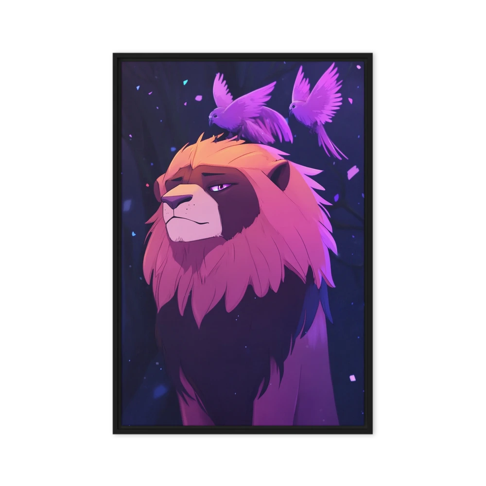Thoughtful Lion and Birds | Art Print