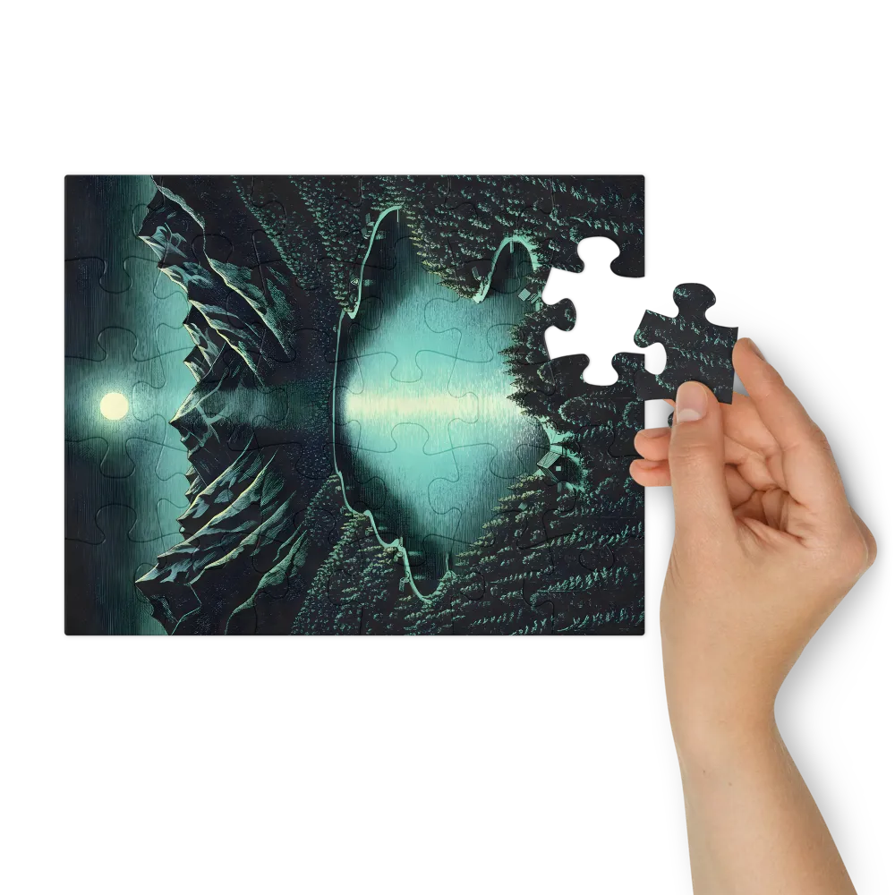 Tranquil Moonlit Lake 
 Jigsaw Puzzle in Tin Box