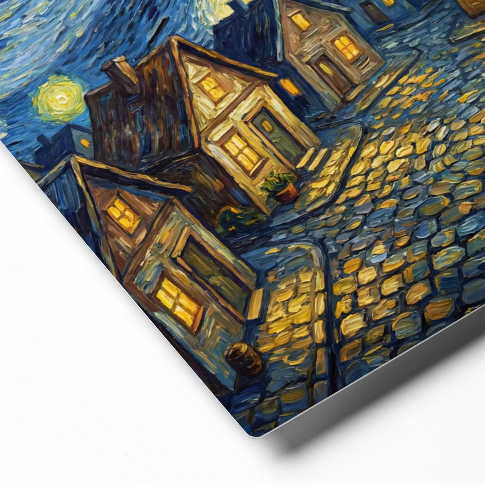 Village Under Swirling Stars 
 Canvas with White Frame