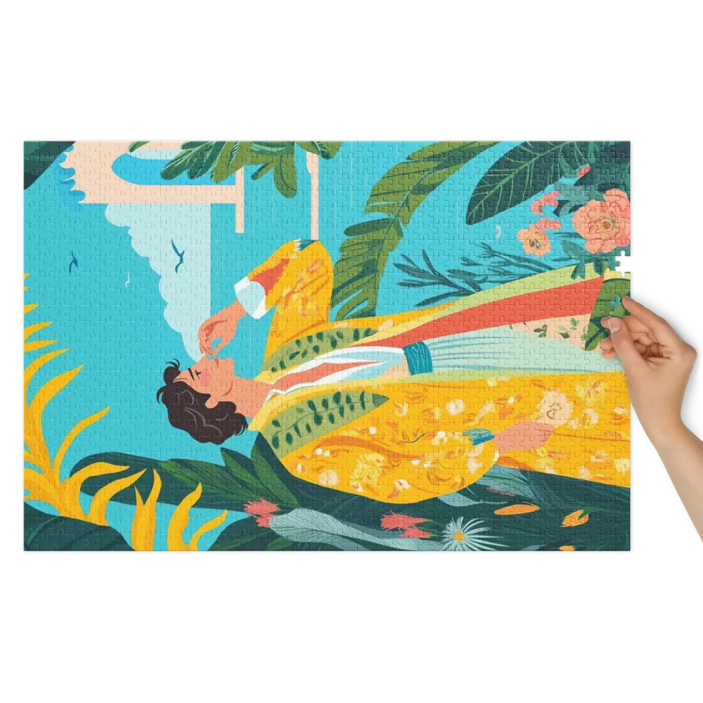Art Nouveau Tropical Vista 
 Jigsaw Puzzle in Tin Box
