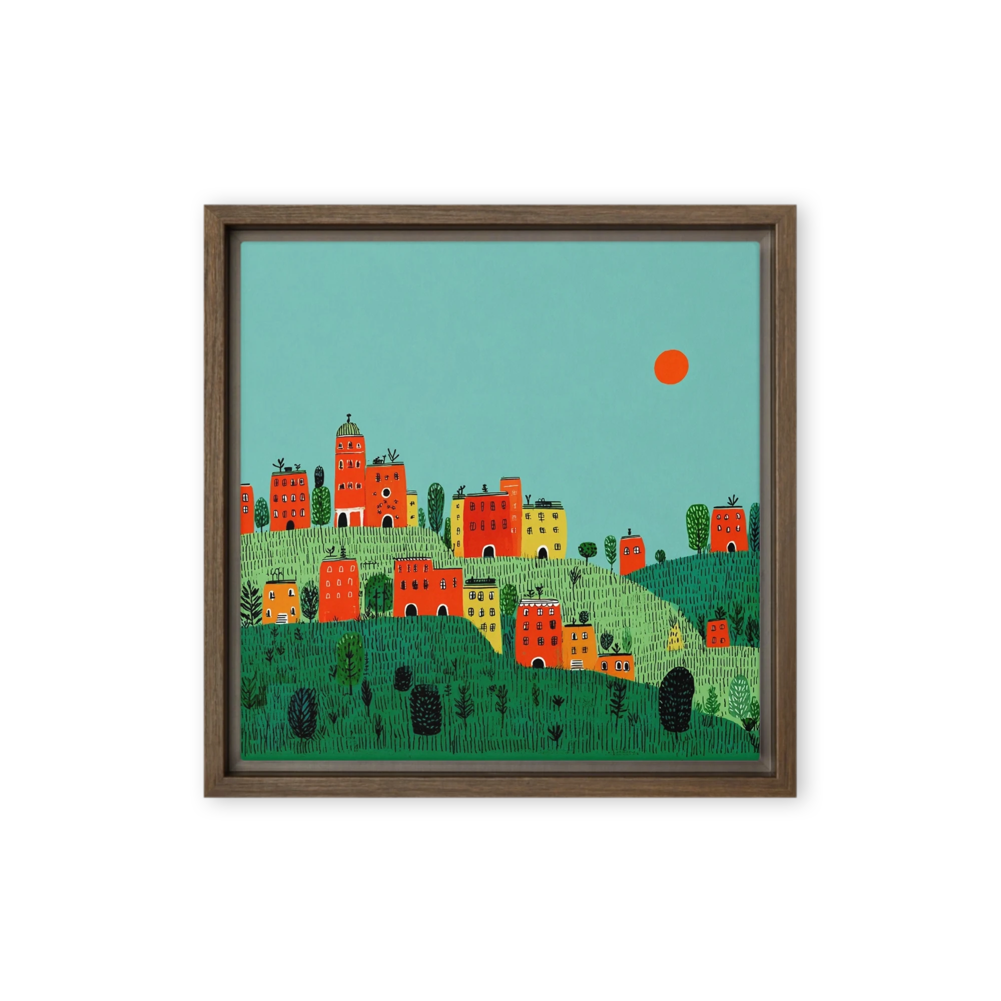 Sunlit Hillside Village | Art Print