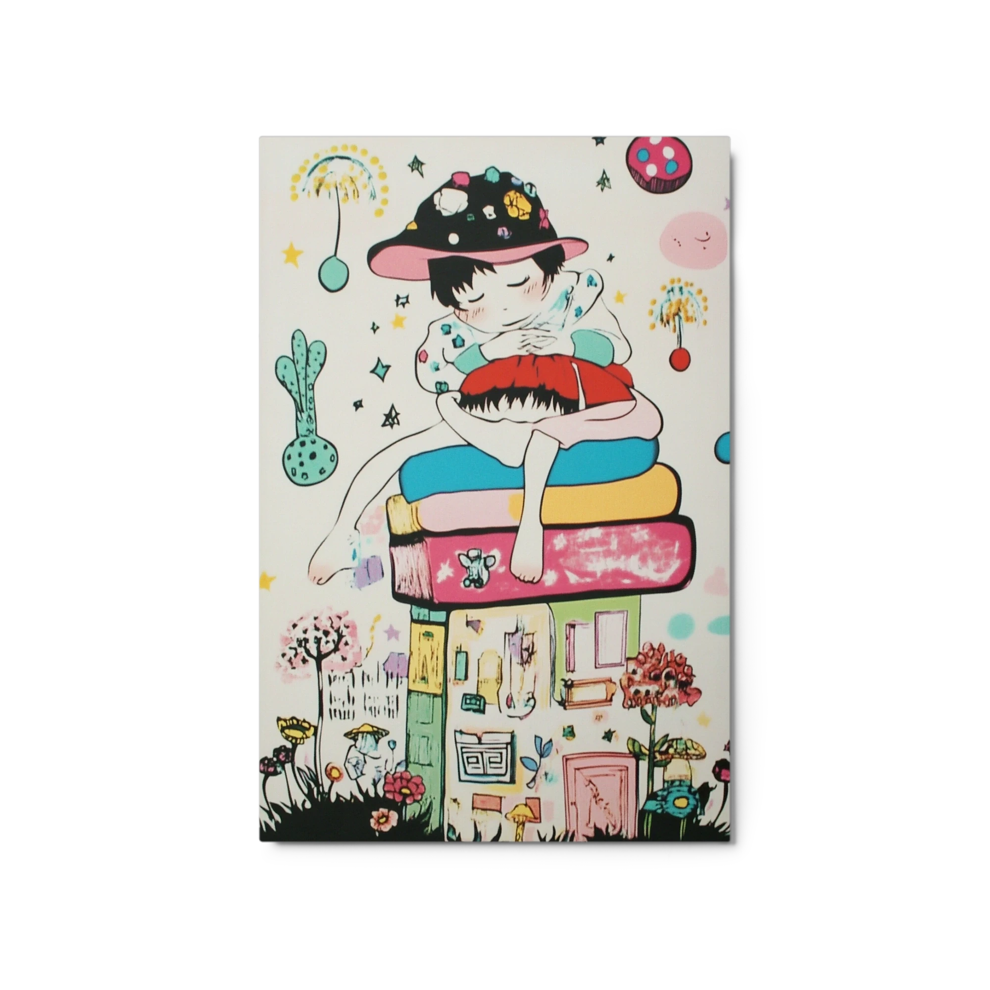 Whimsical Girl on Colorful Books