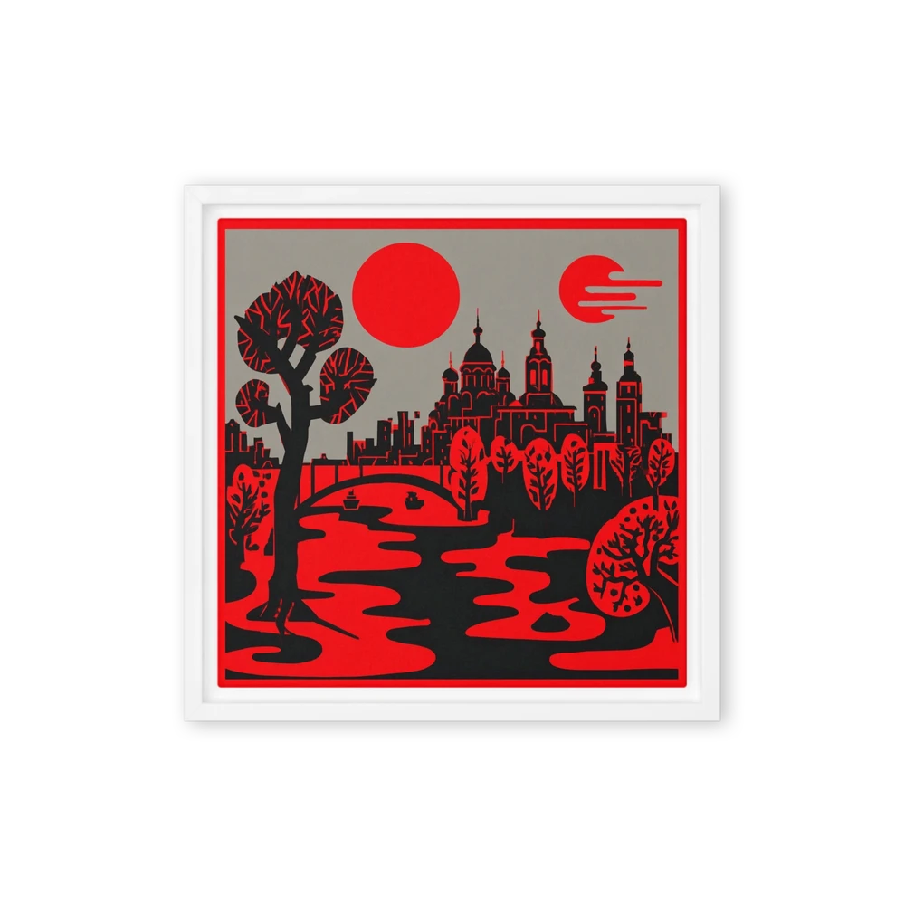 Silhouetted City Under Red Sun | Art Print