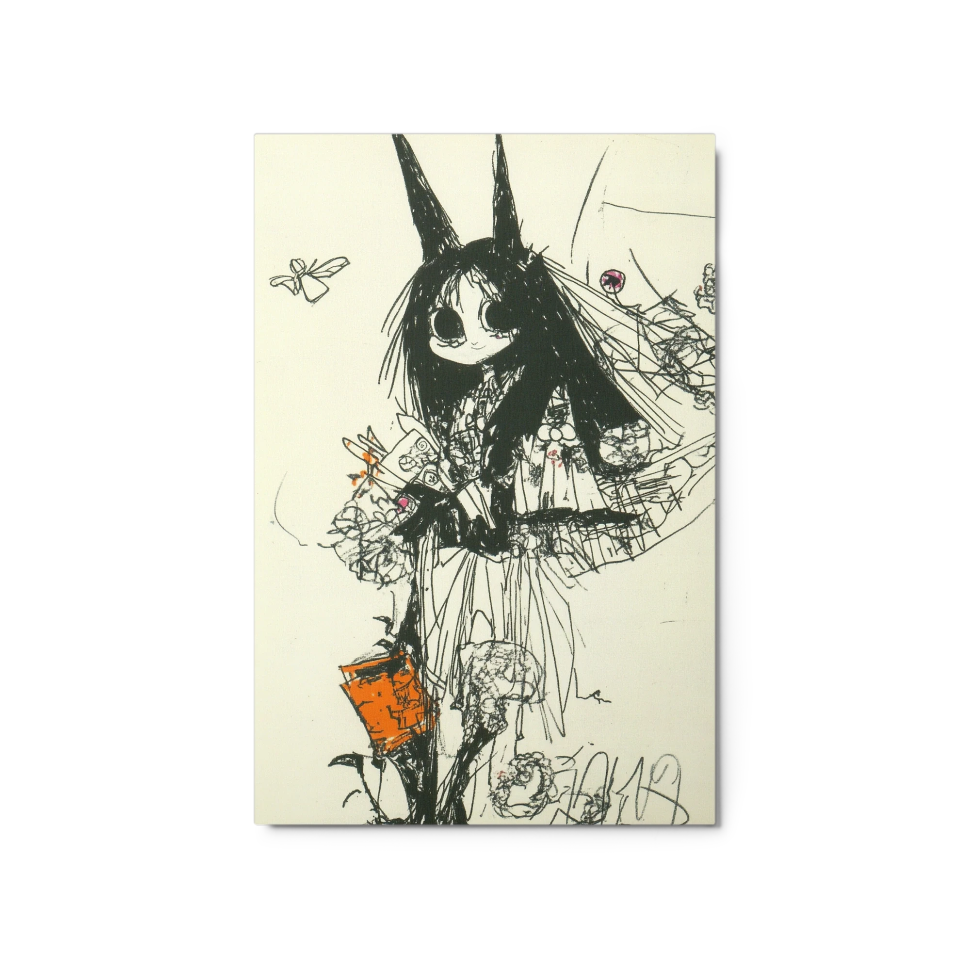 Whimsical Girl Sketch with Flowers