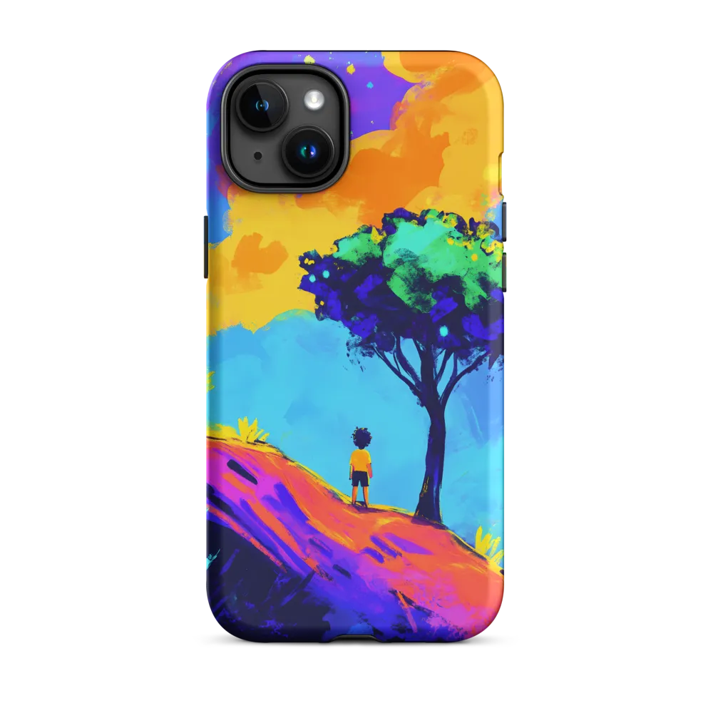 Colorful Landscape with Boy and Tree | Phone Case