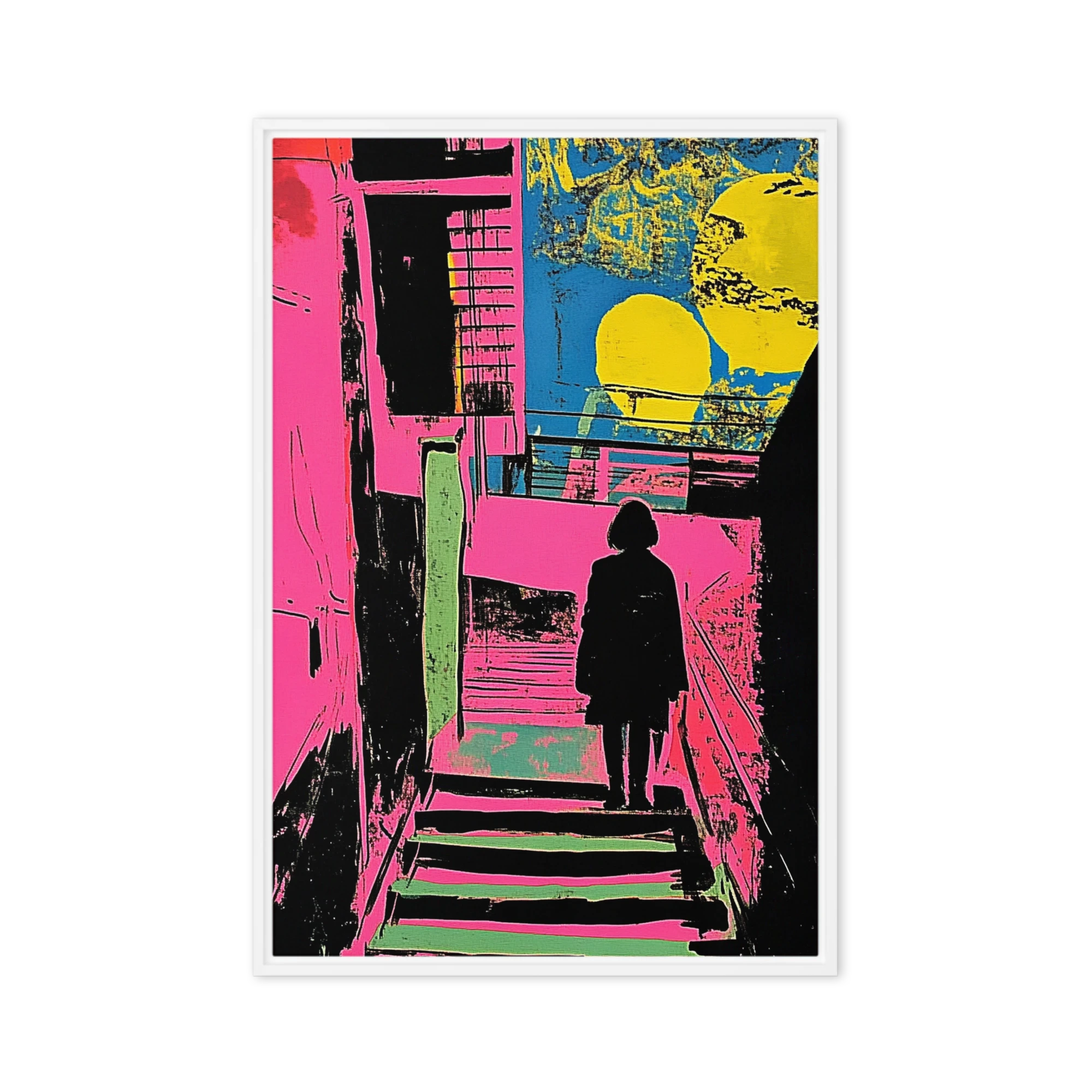 Silhouetted Figure on Colorful Stairs