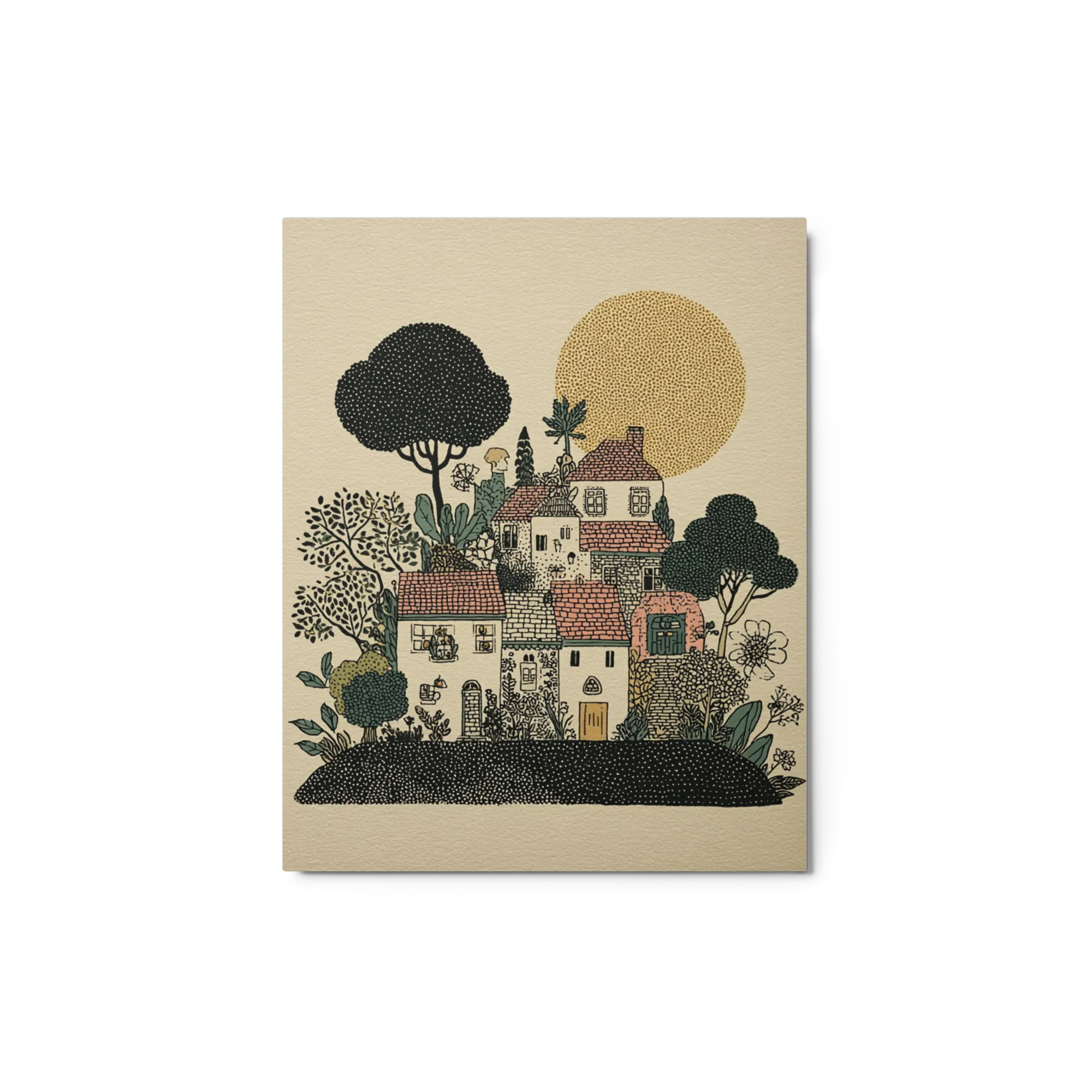 Dotted Sunlight Village 
 Canvas with Black Frame