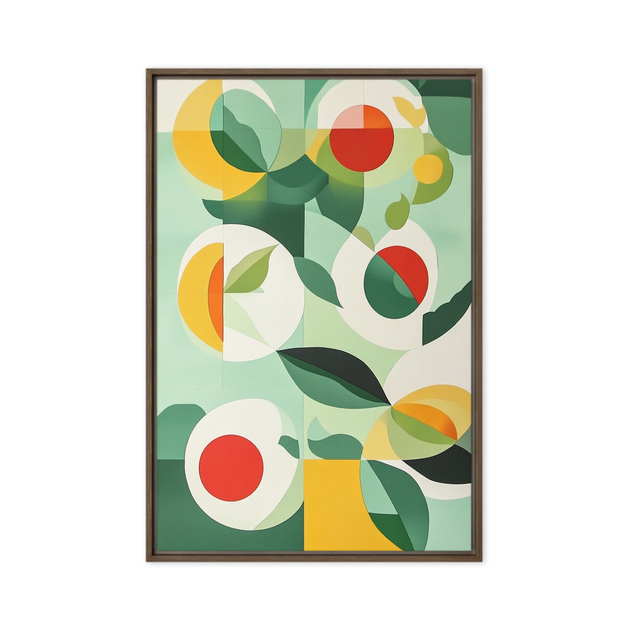 Geometric Abstract Art with Leaves and Fruit