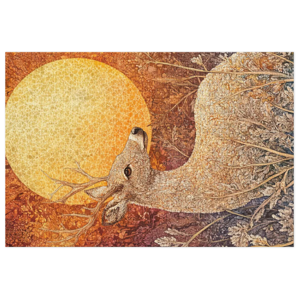 Illustrated Deer Against a Textured Sun | Jigsaw Puzzle (252/520 pieces)