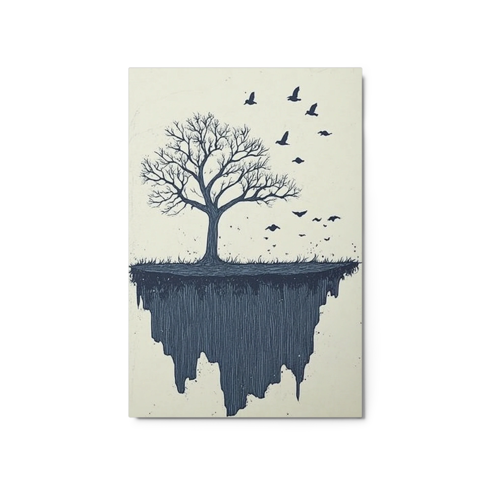 Surreal Ink Drawing of Tree and Birds