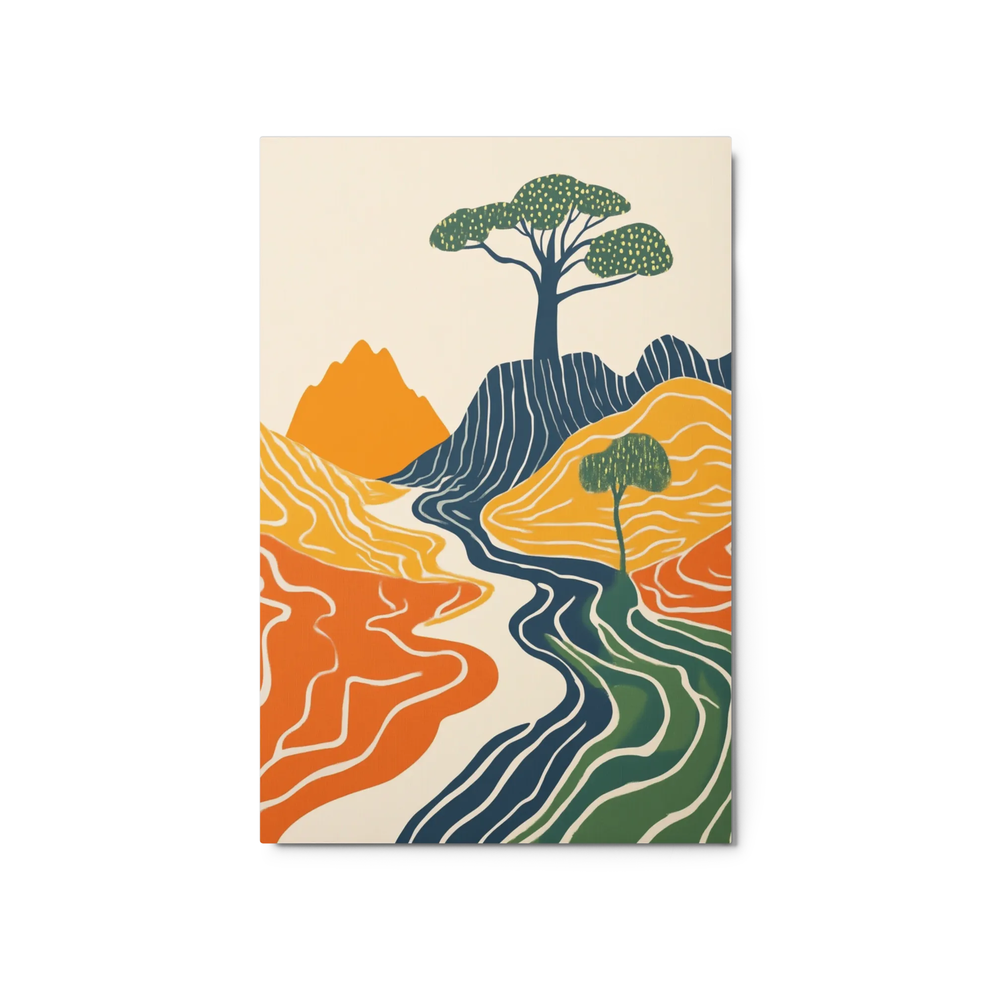 Minimalist Landscape with River and Trees