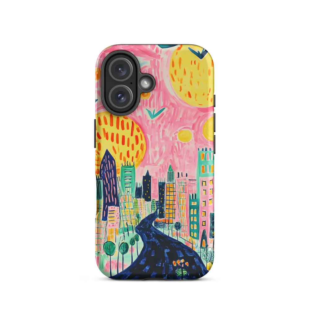 Colorful Cityscape with Sun | Phone Case
