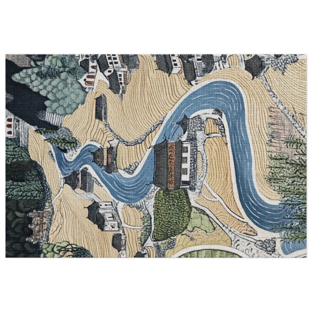 Winding River Through Village Landscape | Jigsaw Puzzle (252/520 pieces)