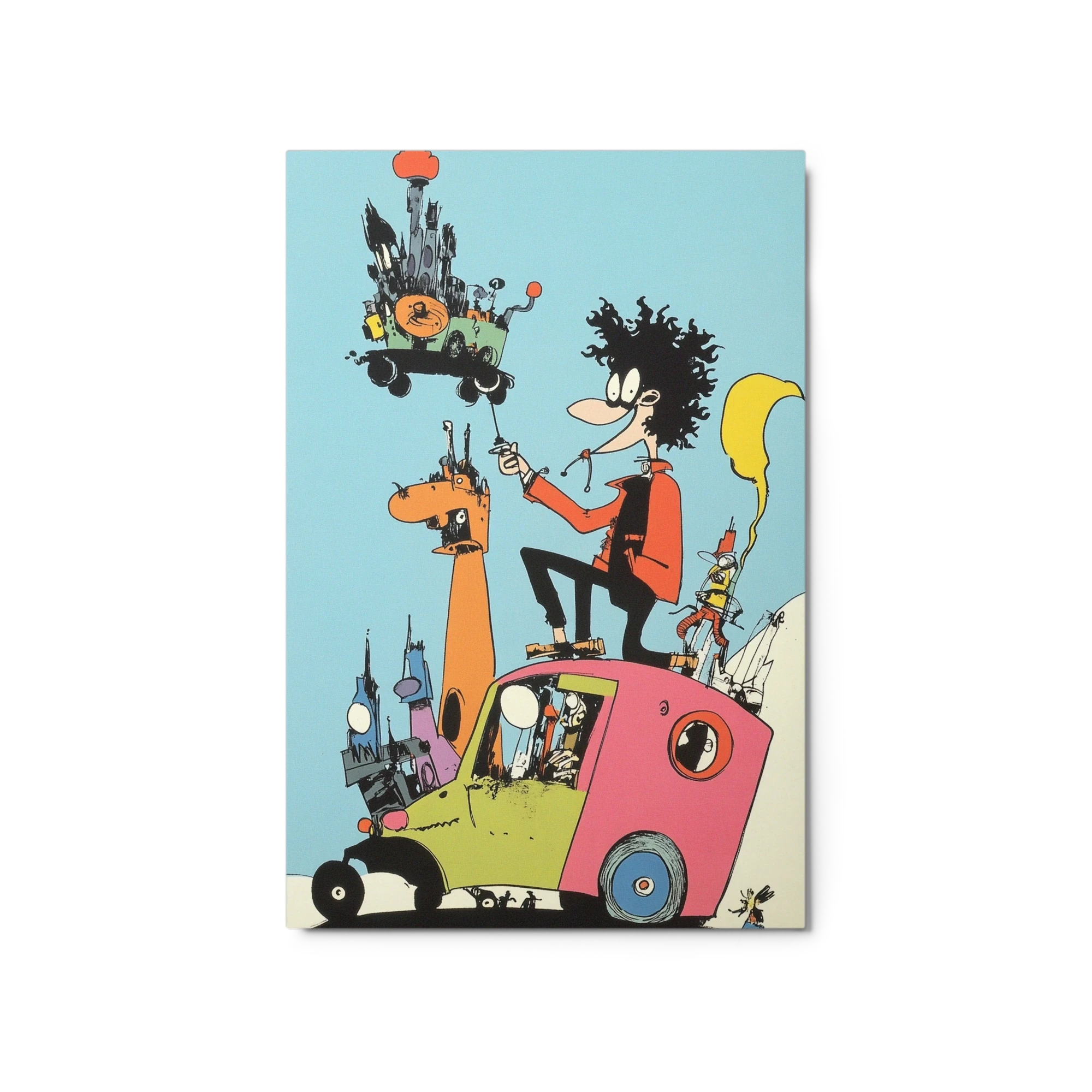 Whimsical Character on Colorful Car